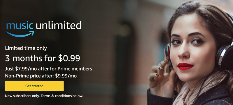 Three months Amazon Music Unlimited, $1. New Amazon Music Unlimited members only.